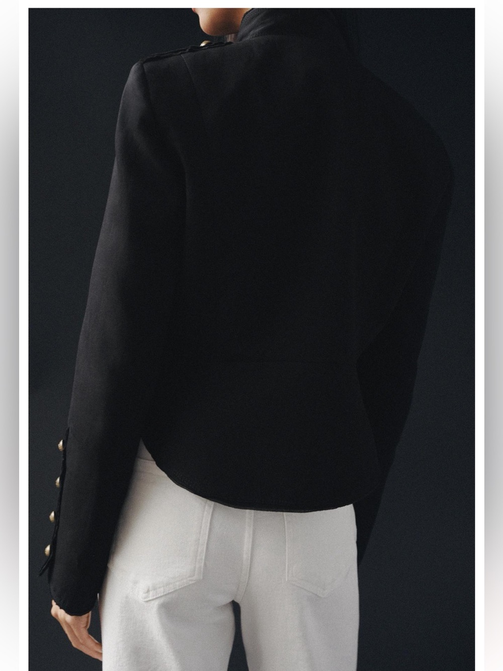 Zara NWT ZW COLLECTION cotton linen blend Black Military blazer gold Buttons - Picture 11 of 14